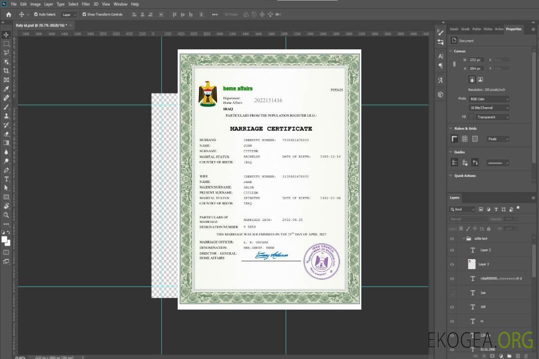 Modèle Word et PDF de certificat de mariage en Irak template